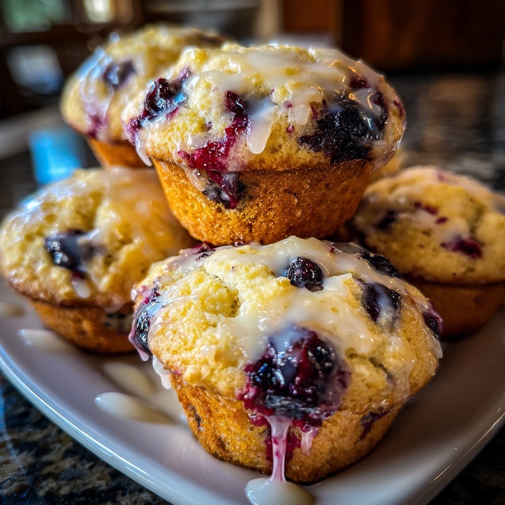 Muffins mit Blaubeeren und Zitronenglasur