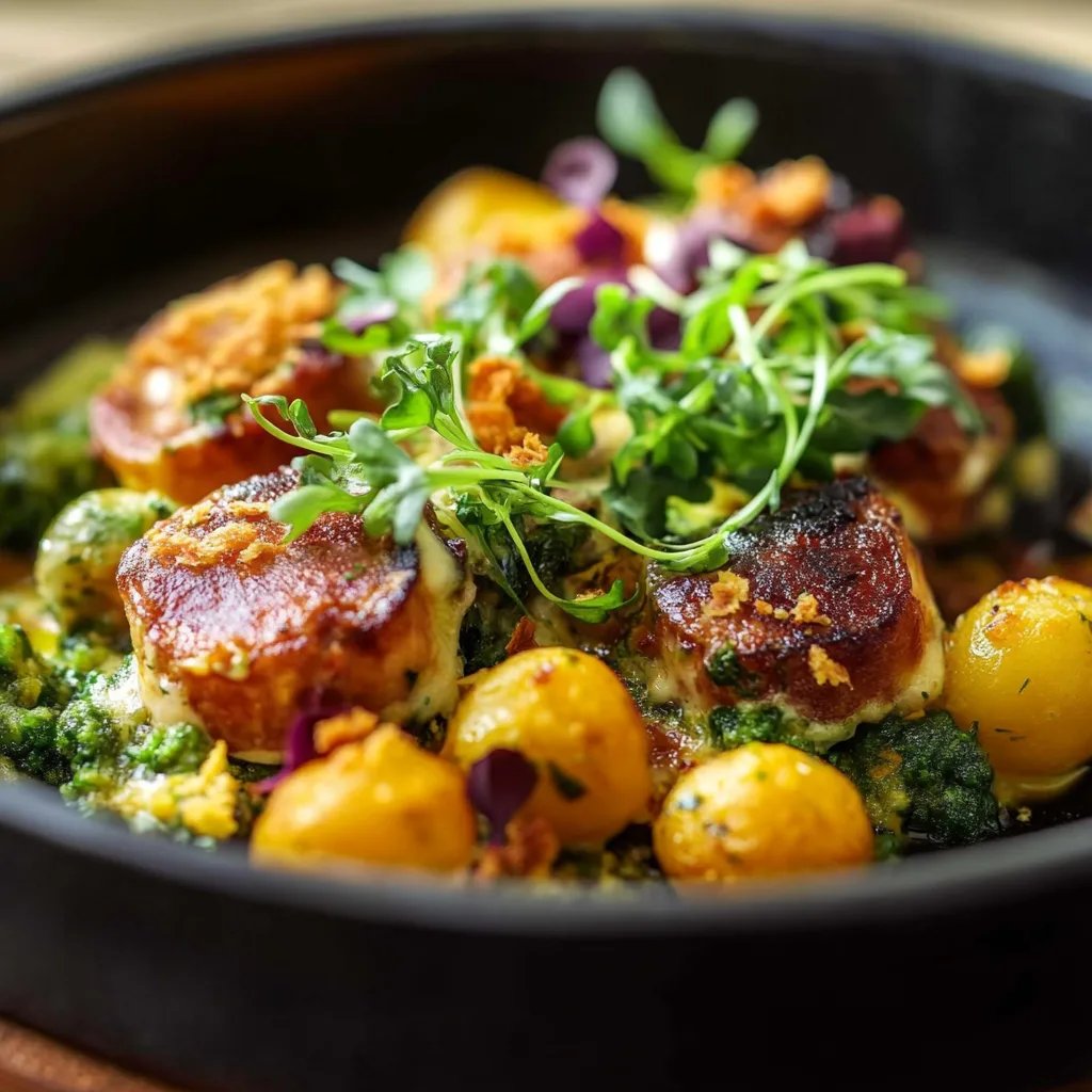 Rosenkohl-Hack-Auflauf auf Kartoffelpüree